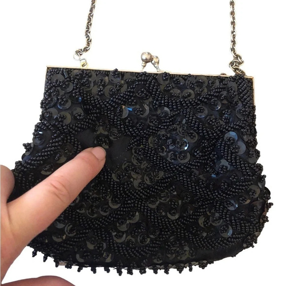 Vintage black beaded formal purse evening bag special occasion Holiday party - Picture 6 of 12